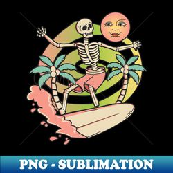 aloha skeleton surfing - surfboard wave  moon graphic - instant png sublimation download - transform your sublimation creations