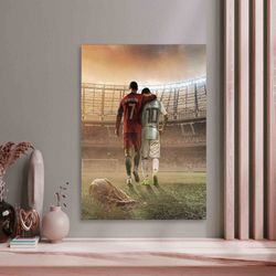 Lionel Messi Cristiano Ronaldo, Football Wall Decor, Man Cave Printed, Messi Art Canvas, Ronaldo Art Canvas, Famous Post