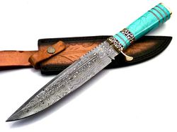 DAMASCUS, 13" ,Handmade forged , Damascus steel, Brass Guard Spacer, Bowie knife