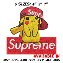 Supreme Pikachu Embroidery design, Pokemon Embroidery, anime design, Embroidery File, anime shirt, Digital download.