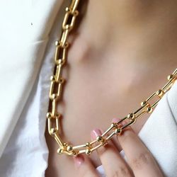Punk Gold Silver Color Alloy Heavy Metal Thick Clavicle Chain Choker Necklace for Women Trendy Party Boho Jewelry Collar