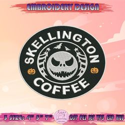 Skellington Coffee Embroidery Design, Skeleton Coffee Embroidery, Coffee Halloween Embroidery, Machine Embroidery Designs