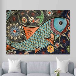 Mosaic Fish Print, Ceramic Fish Print, Fish Wall Art, Fish Canvas, Animal Wall Art, Abstract Fish Canvas, Fish Poster, A