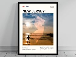 Cute New Jersey Modern Print  New Jersey Poster  Minimalist State Map  Mid-Century Modern NJ State Silhouette  Modern Tr