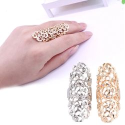 New Fashion Retro Exaggerate Hollow Out Crystal Gold Color Big Knuckle Rings For Women Jewelry Gifts Long Wedding Rings