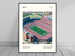 Oklahoma Memorial Stadium Oklahoma Sooners Poster NCAA Stadium Poster Oil Painting Modern Art Travel
