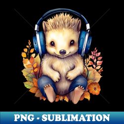 Adorable Hedgehog with Oversized Headphones - Instant PNG Sublimation Download - Perfect for Sublimation Mastery