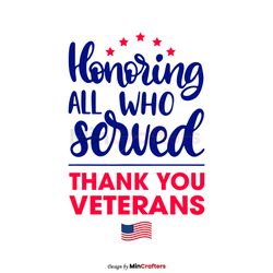 Honoring All Who Served Thank You Veterans SVG Digital Files