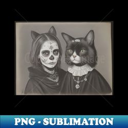 Cat Day of the Dead Old Photo style - PNG Transparent Sublimation File - Bold & Eye-catching