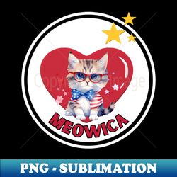 A meowica cute kitty cat with glasses on 4th of July with heart - Retro PNG Sublimation Digital Download - Instantly Transform Your Sublimation Projects