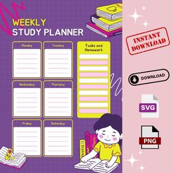 Weekly Study Planner Purple Yellow and Magenta Playful svg png