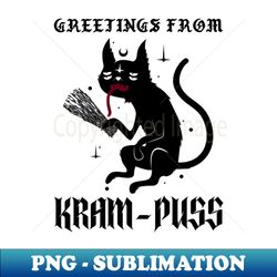 Greetings From Kram-puss Funny Krampus Cat Christmas - PNG Transparent Digital Download File for Sublimation - Bring Your Designs to Life