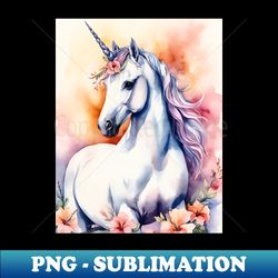 Watercolor fantasy unicorn with flowers - Premium PNG Sublimation File - Perfect for Personalization