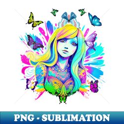 Beautiful Young Woman Butterflies Extreme Color - High-Quality PNG Sublimation Download - Unleash Your Creativity