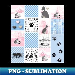Cat Lovers Patchwork Pattern - Vintage Sublimation PNG Download - Bring Your Designs to Life