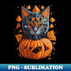 Geometric Halloween Cat on Pumpkin - Professional Sublimation Digital Download - Bring Your Designs to Life