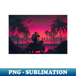 80s Biker Looking At Synthwave Sun - Unique Sublimation PNG Download - Add a Festive Touch to Every Day