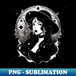 Black and White Witchy Girl - Instant PNG Sublimation Download - Capture Imagination with Every Detail