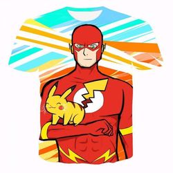 Dc Comics The Flash Meets Cute Pikachu Character From Pokemon 3D T-Shirt 3D All Over Print