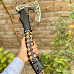 Handmade Damascus Axe with Wooden Handle and Leather Sheath Premium Quality axe |Hatchet axe |Camping axe | Am industry