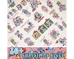 20 Retro Pink Blue Dog Embroidery Bundle, Christmas Blue Dog Family Embroidery Design, Retro Christmas Cartoon Embroider