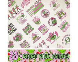 23 Retro Pink Greench Embroidery Bundle, Christmas Green Monster Embroidery Bundle, Pink Christmas Embroidery Designs