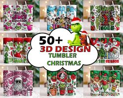 50 3D Design Tumbler Christmas Bundle Inflated Sublimation Tumbler Design Download PNG, 20 Oz Digital Tumbler Wrap PNG