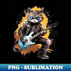Rockstar Cat Playing Electric Guitar - Exclusive PNG Sublimation Download - Instantly Transform Your Sublimation Projects