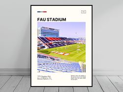 FAU Stadium Print  Florida Atlantic Owls Poster  NCAA Art  NCAA Stadium Poster   Oil Painting  Modern Art   Travel Print