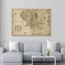 Lord Of The Rings Movie Map, World Map Art Canvas, Antique Map Wall Art, Middle Earth Antique Map 3D Canvas, Map Wall De