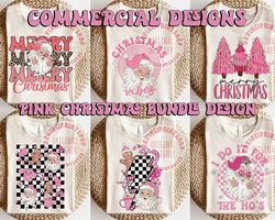 Retro Christmas Sublimation PNG Bundle, Christmas png bundle, Pink Santa png, Pink Christmas Png Bundle, Pink Christmas