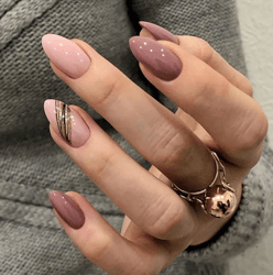 24Ps/Set Almond Slant Gold Line Lotus Pink Fake Nails Artificial Professional Material art False Nail Supplies For Profe