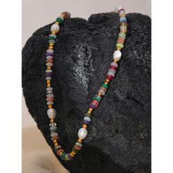 Natural Pearl Stone Colorful Handmade Boho Necklace Women Stainless Steel Aesthetic Gold Color Fashion Jewelry 2023