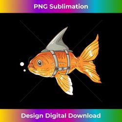 funny goldfish with shark fin strapped - aquarium koi - urban sublimation png design - ideal for imaginative endeavors