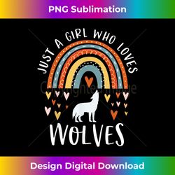 just a girl who loves wolves rainbow gifts for wolf lover - artisanal sublimation png file - customize with flair