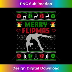 Merry Flipmas Gymnastics Ugly Christmas Girls Sweater Long Sleeve - Sophisticated PNG Sublimation File - Infuse Everyday with a Celebratory Spirit