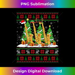 lights xmas sweater style ugly santa saxophone christmas long sleeve - sophisticated png sublimation file - lively and captivating visuals