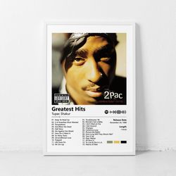Greatest Hits Tupac Shakur Music poster, Room Aesthetic Wall Art for Girl and Boy Teens Dorm Decor Canvas poster