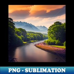 a serene river winding through a tranquil landscape rendered in a minimalist style ai generated art - high-resolution png sublimation file - spice up your sublimation projects