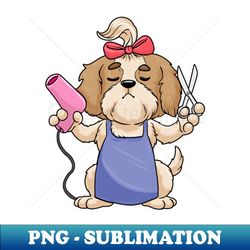 Dog as hairdresser with scissors and hair dryer - PNG Transparent Sublimation File - Add a Festive Touch to Every Day