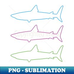 3 Sharks - colorful outline - Decorative Sublimation PNG File - Perfect for Sublimation Art