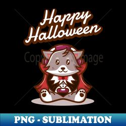 Happy Halloween greetings with wolf illustration playing games in vampire cloak - PNG Transparent Sublimation Design - Transform Your Sublimation Creations