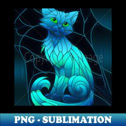 Blue Stained Glass Cat - Premium PNG Sublimation File - Unlock Vibrant Sublimation Designs