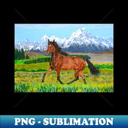 A brown horse and Mount Cook New Zealand - Aesthetic Sublimation Digital File - Fashionable and Fearless
