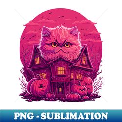 Embracing the Spooky A Tender Tale of the Halloween Pink Cat - PNG Transparent Digital Download File for Sublimation - Perfect for Sublimation Art