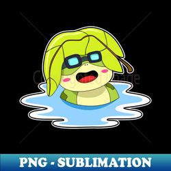 Frog with Leaf at Swimming - Special Edition Sublimation PNG File - Bold & Eye-catching