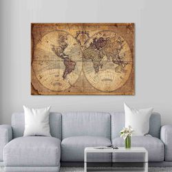 World Map Print, Map Poster, Vintage World Map Art Canvas, Old World Map Artwork, Vintage Wall Art, Vintage Map Wall Dec