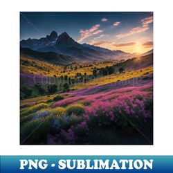A Picturesque Mountain Valley Adorned with Colorful Wildflowers and a Working Ranch Showcasing the Harmonious Coexistence of Nature and Agriculture Ai Generated Art - Creative Sublimation PNG Download - Revolutionize Your Designs
