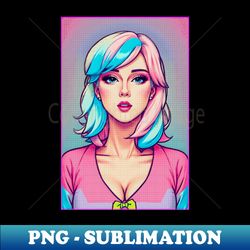 Anime art girl colorful hair pastel beautiful - Retro PNG Sublimation Digital Download - Stunning Sublimation Graphics
