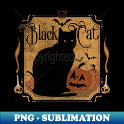 Distressed Vintage Black Cat and Pumpkins - Exclusive Sublimation Digital File - Unleash Your Creativity